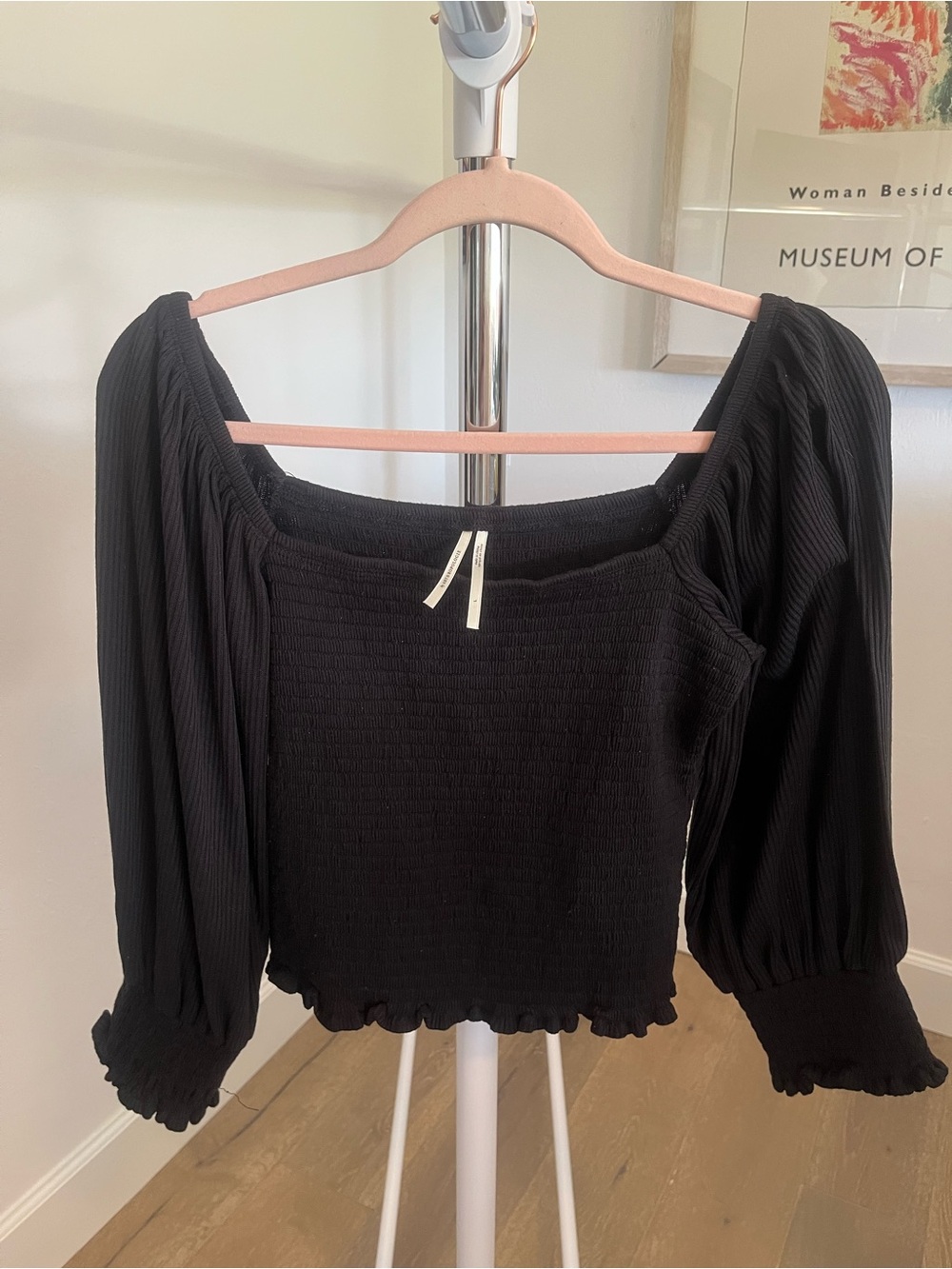Puff Sleeve Black Women's Top